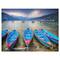 Designart - Row of Blue Boats in Pokhara Lake - Boat Canvas Art Print